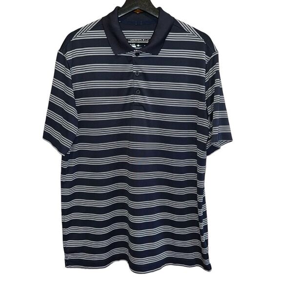 Nike Golf Shirt Mens L Navy White Striped Tour Performance Dri Fit Polo - Picture 1 of 9